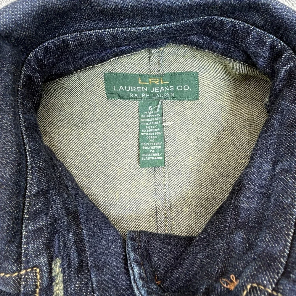 LRL Ralph Lauren Women's Denim Blazer Jacket Size L Blue Jean Stretch Button Up - Picture 4 of 11